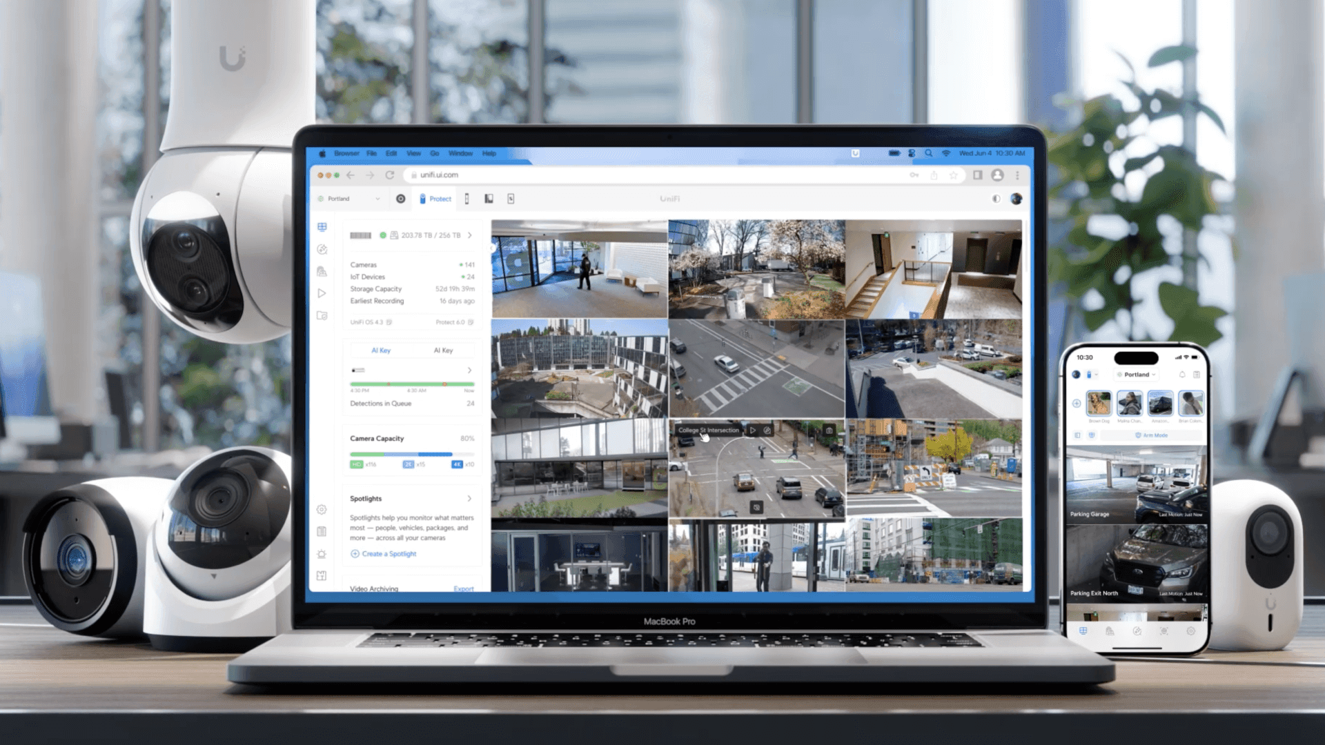 Camera system dashboard with live views across a site